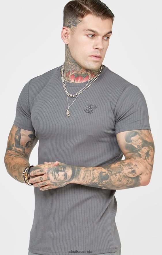 Men Apparel TB82N374 SikSilk Grey Rib Knit T-Shirt