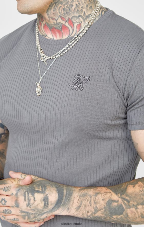 Men Apparel TB82N374 SikSilk Grey Rib Knit T-Shirt