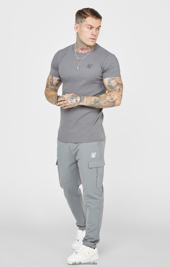 Men Apparel TB82N374 SikSilk Grey Rib Knit T-Shirt