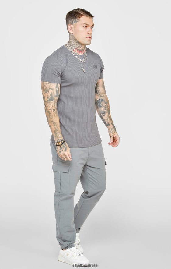 Men Apparel TB82N374 SikSilk Grey Rib Knit T-Shirt
