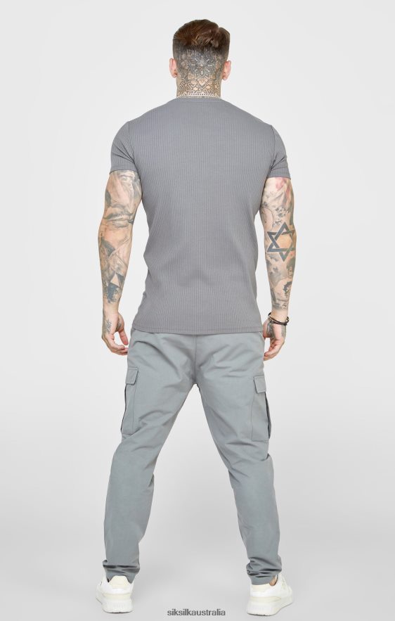 Men Apparel TB82N374 SikSilk Grey Rib Knit T-Shirt