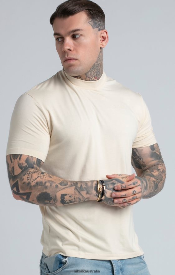 Men Apparel TB82N378 SikSilk Beige High Neck T-Shirt