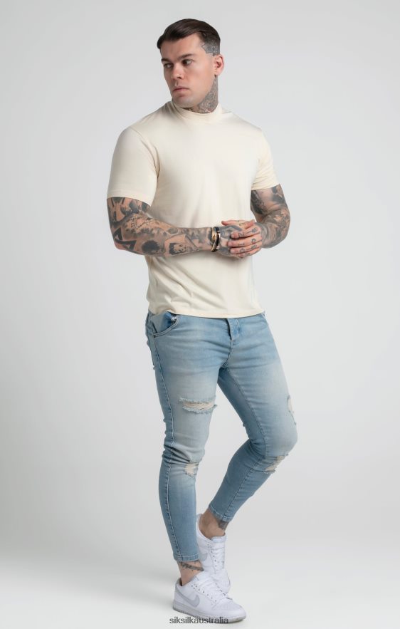 Men Apparel TB82N378 SikSilk Beige High Neck T-Shirt