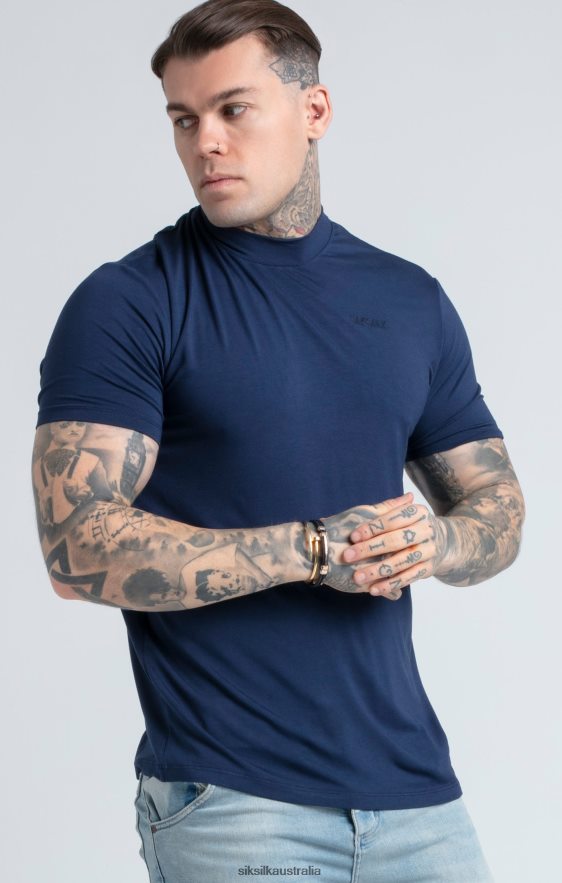 Men Apparel TB82N379 SikSilk Navy High Neck T-Shirt