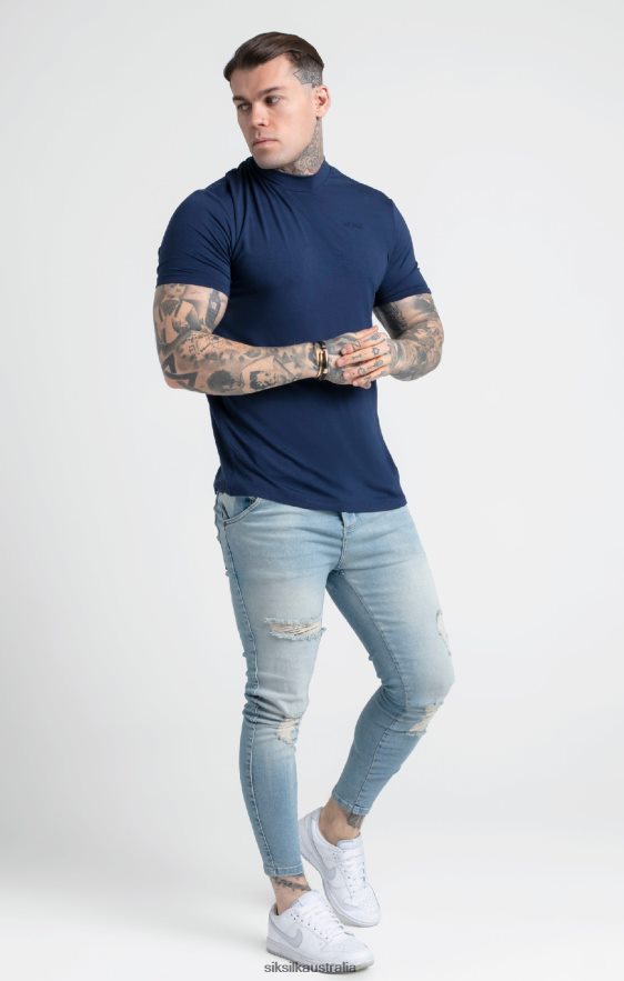 Men Apparel TB82N379 SikSilk Navy High Neck T-Shirt