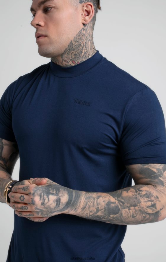 Men Apparel TB82N379 SikSilk Navy High Neck T-Shirt