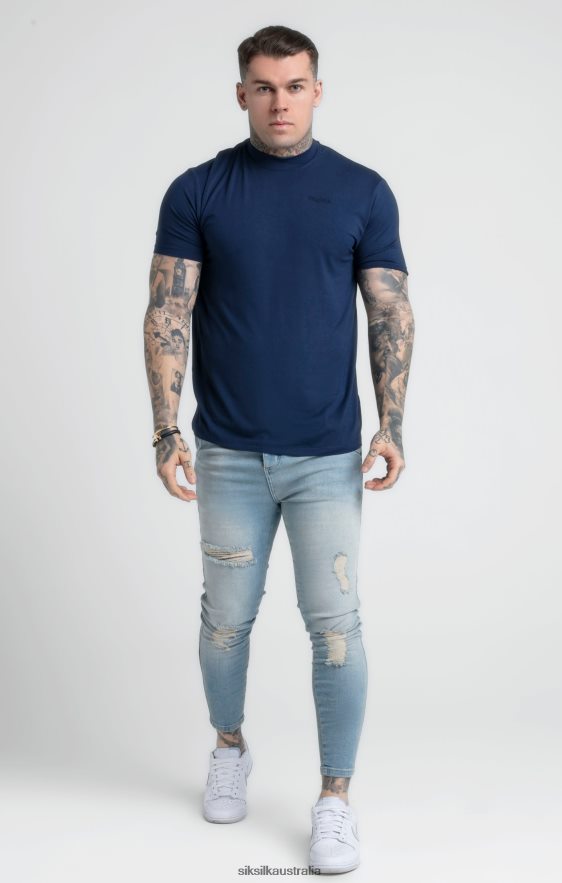 Men Apparel TB82N379 SikSilk Navy High Neck T-Shirt