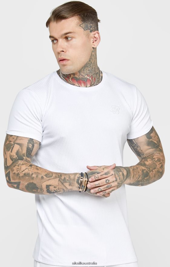Men Apparel TB82N381 SikSilk White Rib Knit T-Shirt