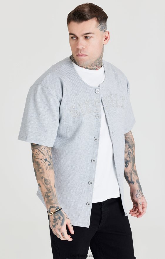 Men Apparel TB82N397 SikSilk Grey Marl Applique Logo Baseball Jersey