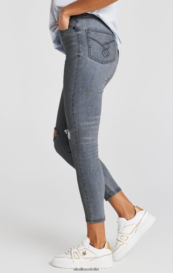 Women Apparel TB82N188 SikSilk Blue Wash Distressed Denim Jean