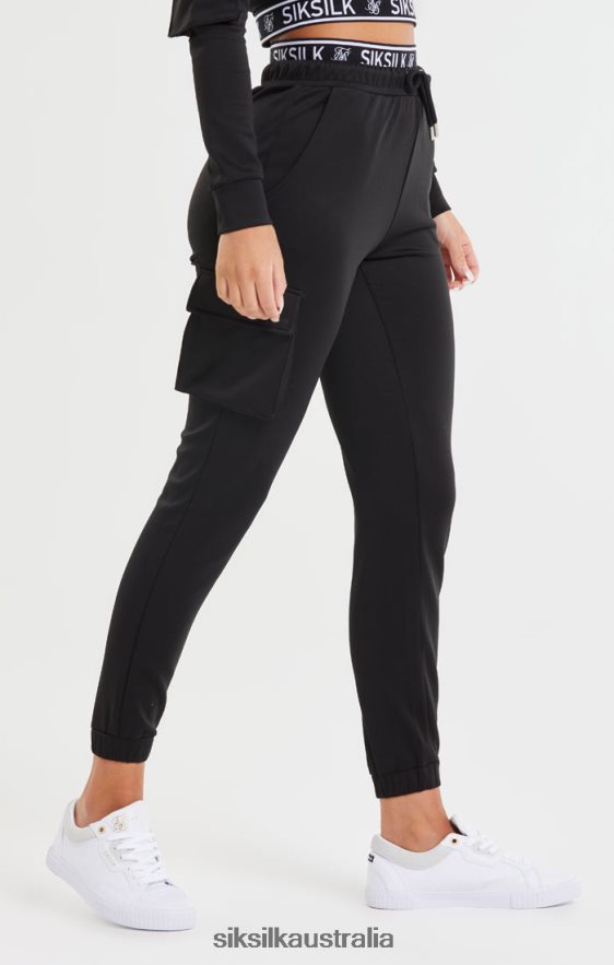 Women Apparel TB82N157 SikSilk Black Cargo Pocket Jogger