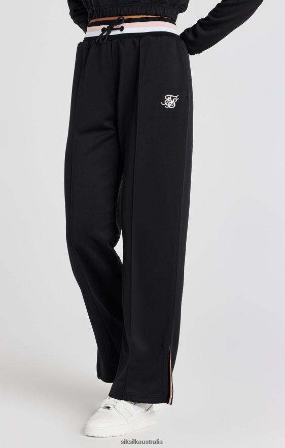 Women Apparel TB82N158 SikSilk Black Varsity Wide Leg Track Pant