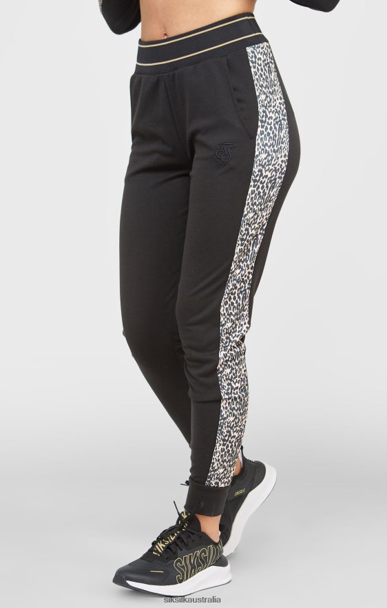 Women Apparel TB82N174 SikSilk Black Leopard Print Panelled Track Pant