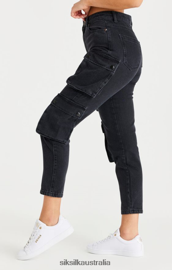 Women Apparel TB82N187 SikSilk Black Denim Cargos