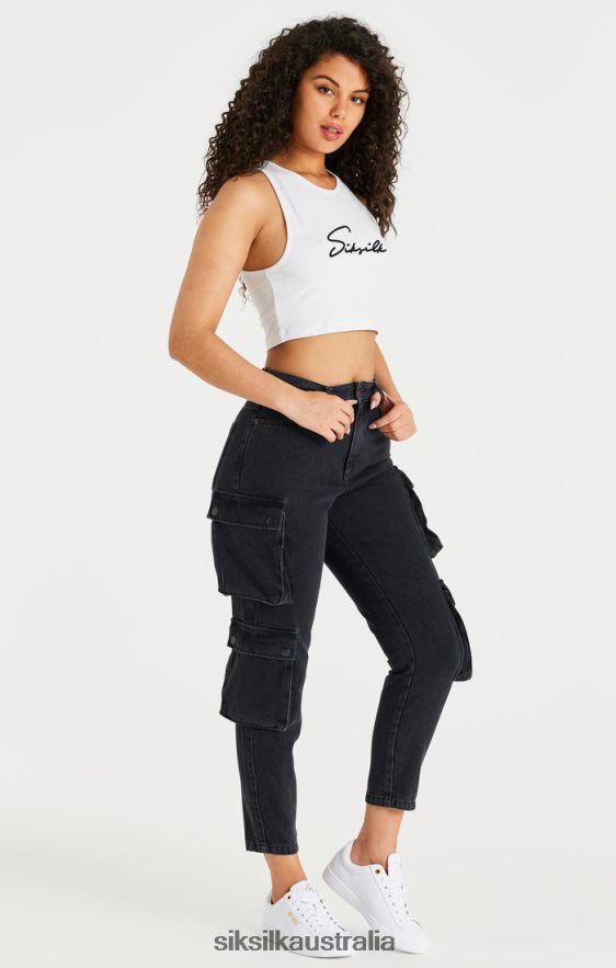 Women Apparel TB82N187 SikSilk Black Denim Cargos