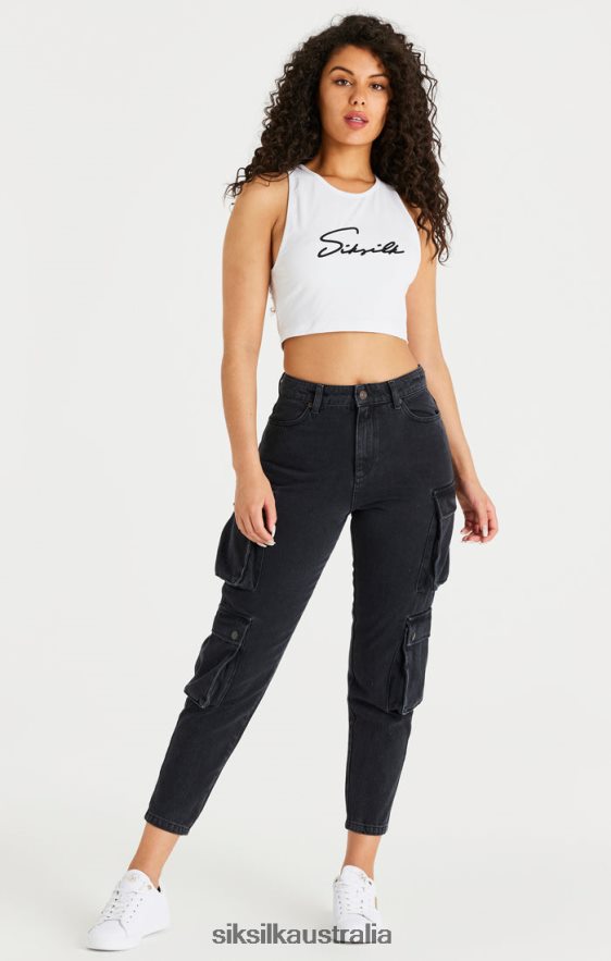 Women Apparel TB82N187 SikSilk Black Denim Cargos