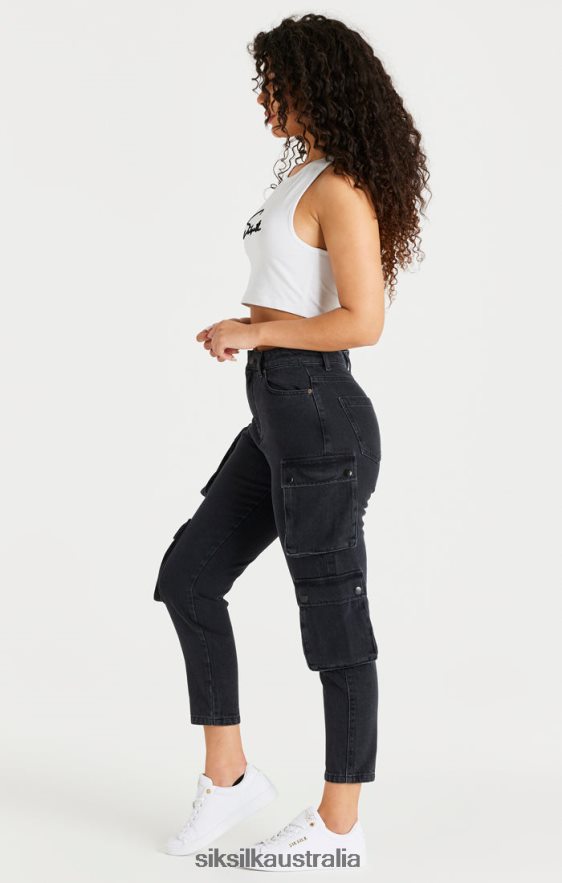 Women Apparel TB82N187 SikSilk Black Denim Cargos