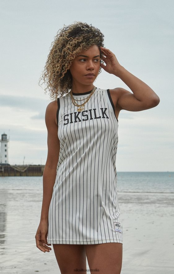 Women Apparel TB82N144 SikSilk Ecru Basketball Pinstripe Dress