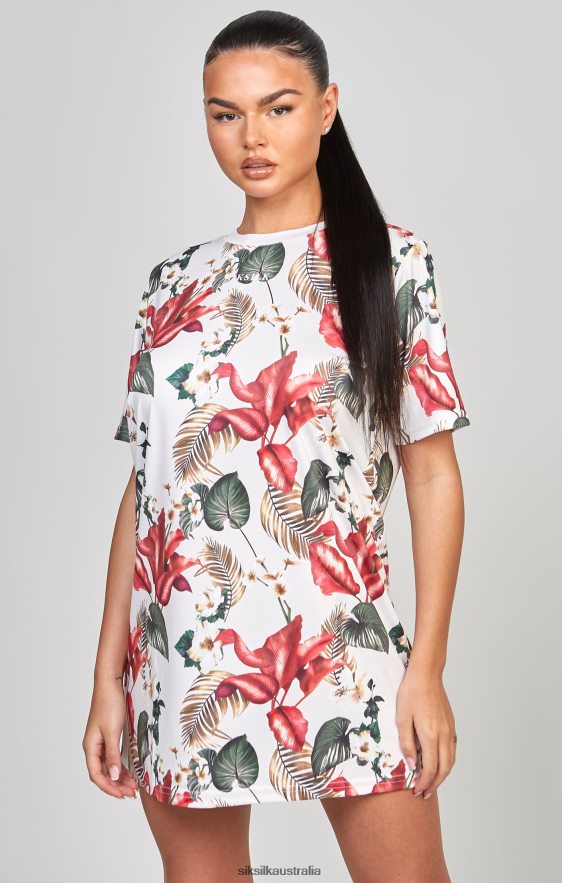 Women Apparel TB82N149 SikSilk Multi Retro Tropics Print T-Shirt Dress