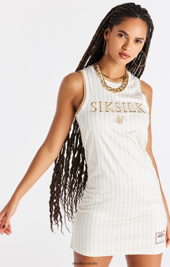 Women Apparel TB82N150 SikSilk Luxe Basketball Dress - Ecru & Gold
