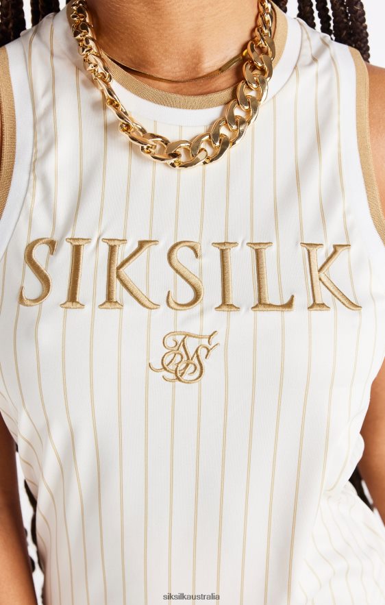 Women Apparel TB82N150 SikSilk Luxe Basketball Dress - Ecru & Gold