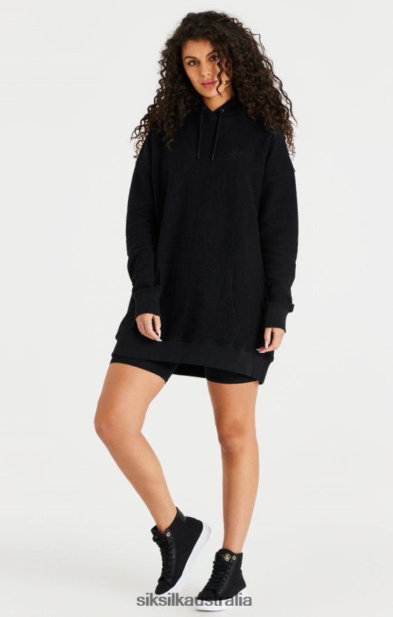 Women Apparel TB82N151 SikSilk Black Reverse Fleece Hoodie Dress