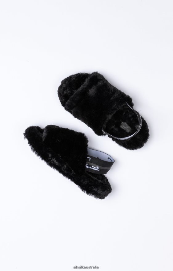 Women Footwear TB82N278 SikSilk Black Fluffy Slide Slipper