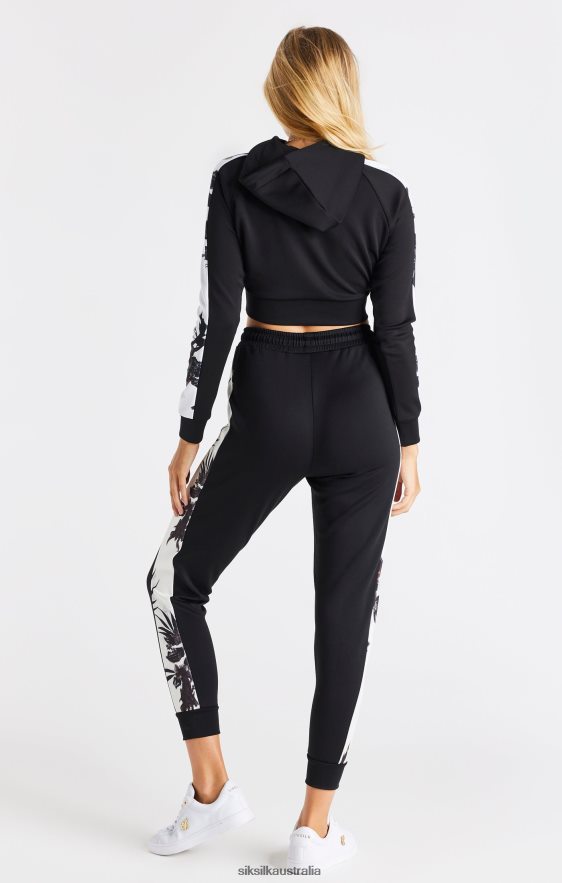 Women Apparel TB82N114 SikSilk Black Floral Panel Sleeve Crop Hoodie