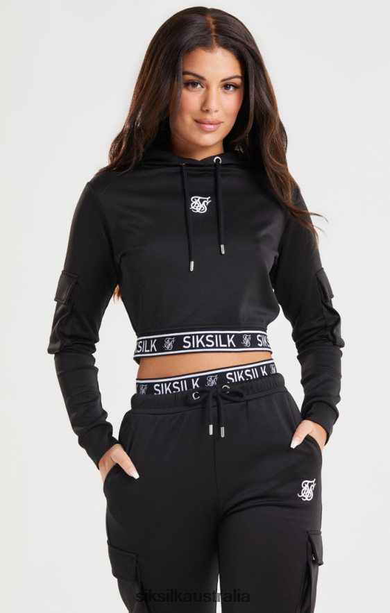 Women Apparel TB82N116 SikSilk Black Cropped Cargo Hoodie