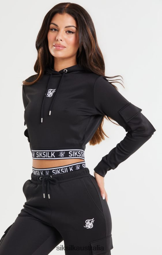 Women Apparel TB82N116 SikSilk Black Cropped Cargo Hoodie