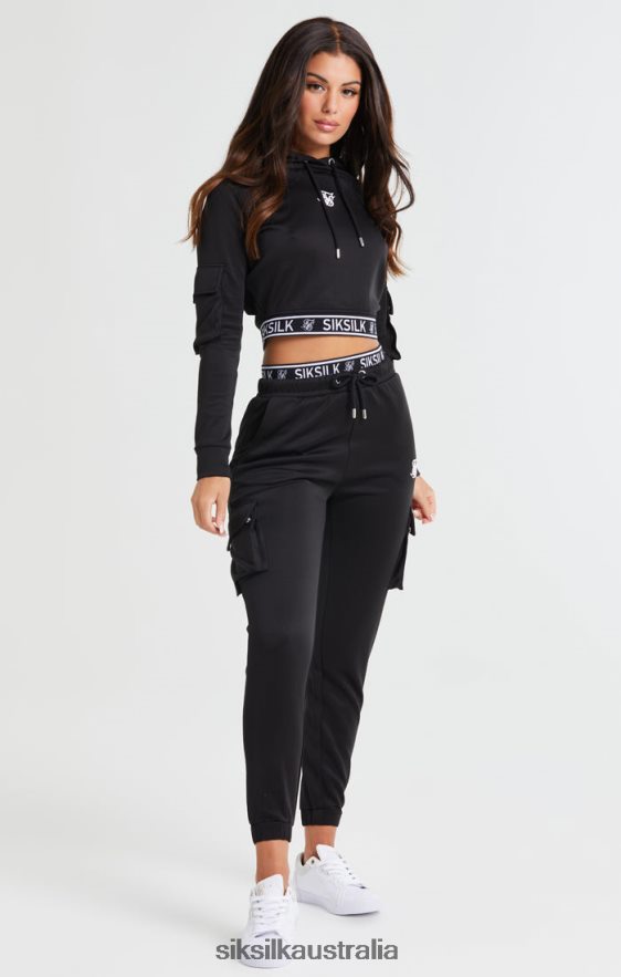 Women Apparel TB82N116 SikSilk Black Cropped Cargo Hoodie