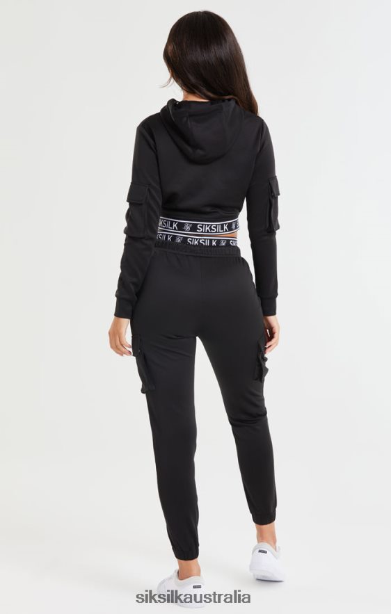 Women Apparel TB82N116 SikSilk Black Cropped Cargo Hoodie