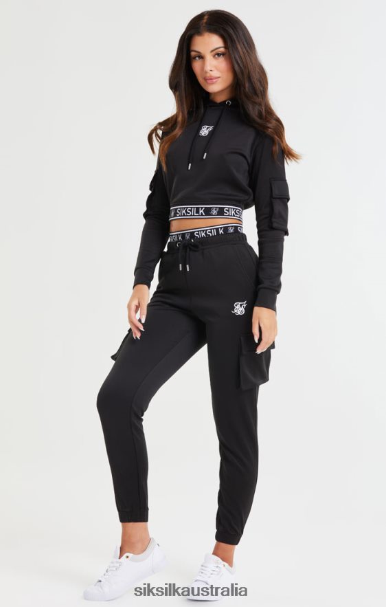 Women Apparel TB82N116 SikSilk Black Cropped Cargo Hoodie