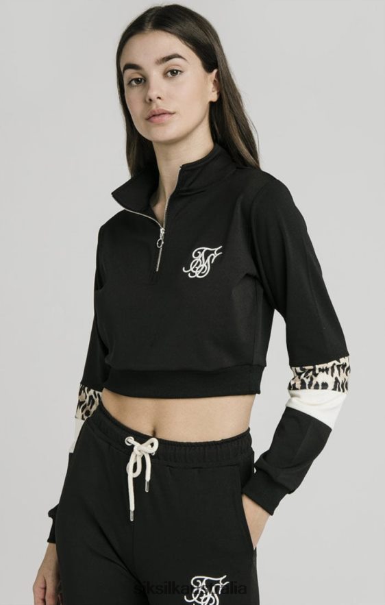 Women Apparel TB82N119 SikSilk Quarter Leopard Track Top - Black