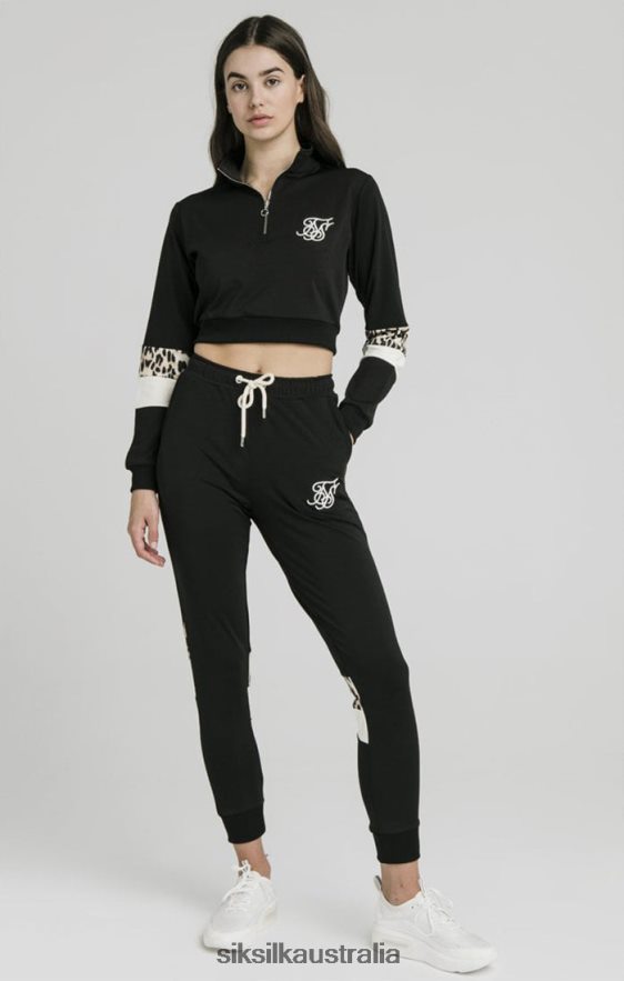 Women Apparel TB82N119 SikSilk Quarter Leopard Track Top - Black