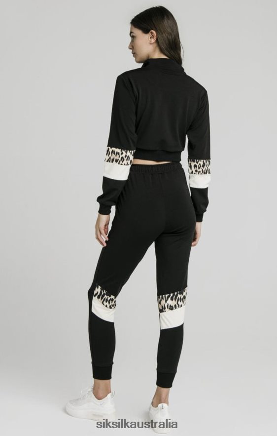 Women Apparel TB82N119 SikSilk Quarter Leopard Track Top - Black