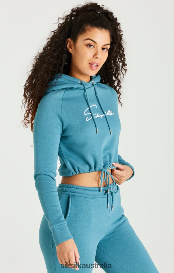 Women Apparel TB82N120 SikSilk Teal Essential Cropped Hoodie