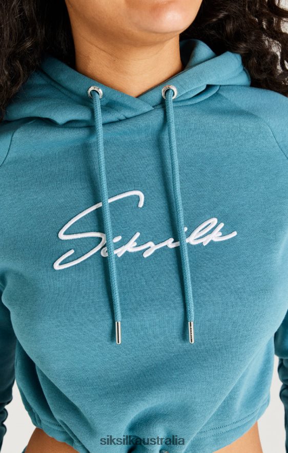 Women Apparel TB82N120 SikSilk Teal Essential Cropped Hoodie