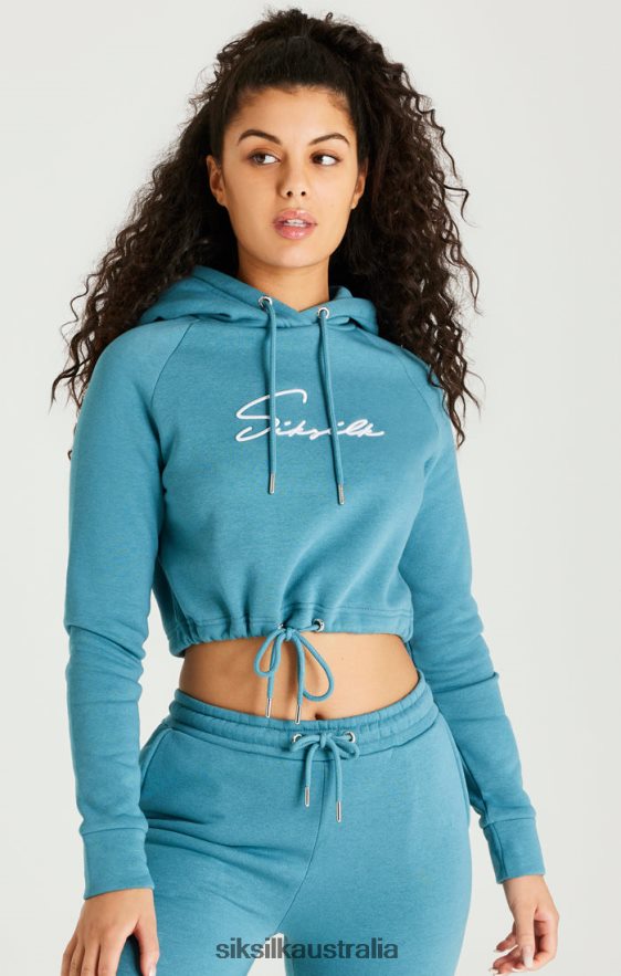 Women Apparel TB82N120 SikSilk Teal Essential Cropped Hoodie