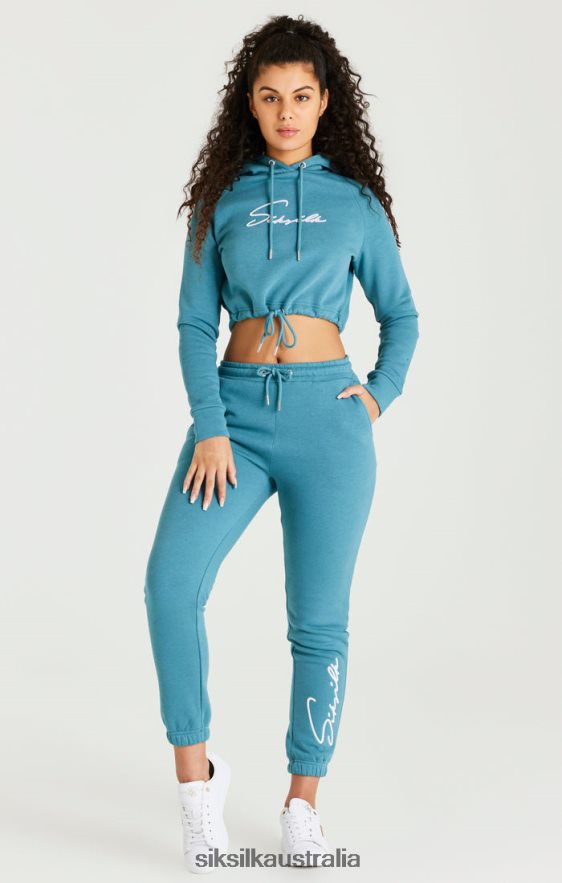 Women Apparel TB82N120 SikSilk Teal Essential Cropped Hoodie