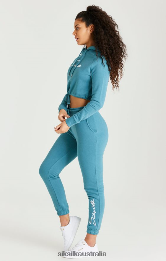 Women Apparel TB82N120 SikSilk Teal Essential Cropped Hoodie