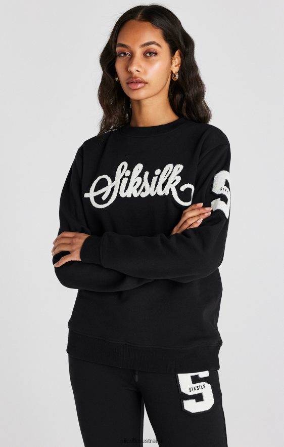 Women Apparel TB82N76 SikSilk Black Varsity Logo Sweatshirt