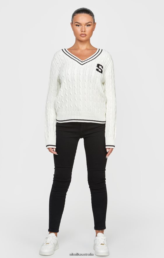 Women Apparel TB82N79 SikSilk Ecru Varsity Cable Knit Sweater