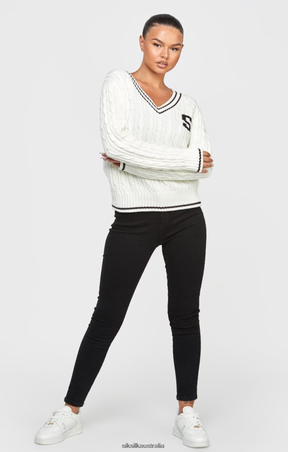 Women Apparel TB82N79 SikSilk Ecru Varsity Cable Knit Sweater