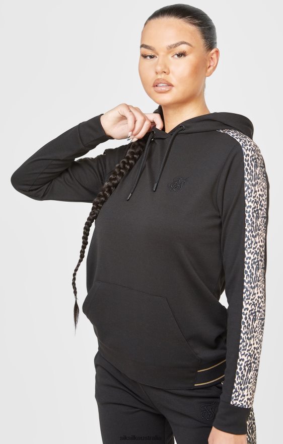 Women Apparel TB82N80 SikSilk Black Leopard Print Panelled Hoodie