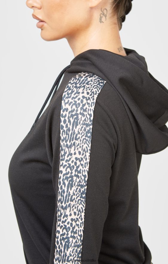 Women Apparel TB82N80 SikSilk Black Leopard Print Panelled Hoodie