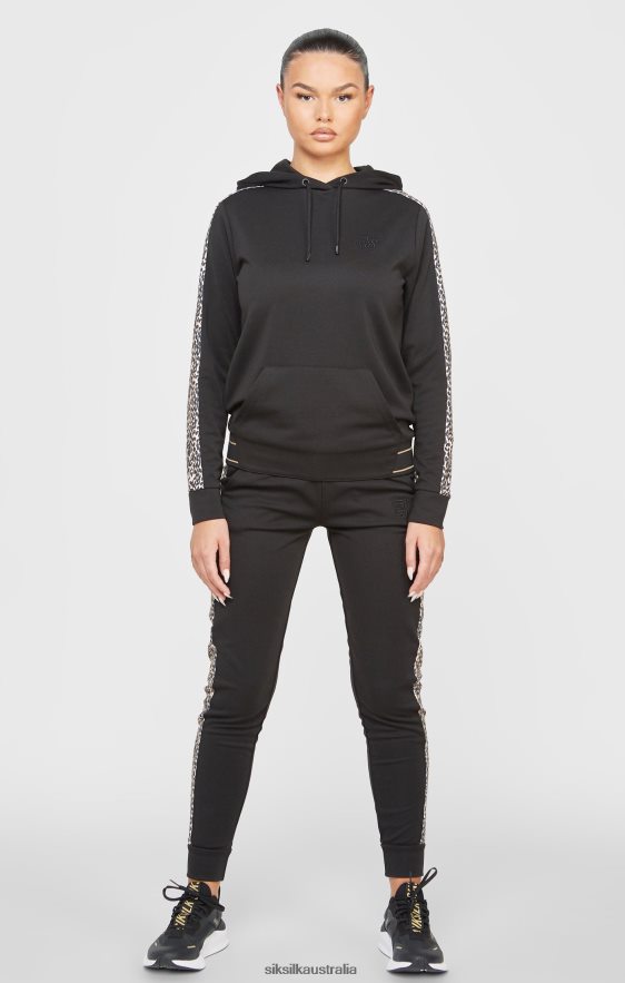 Women Apparel TB82N80 SikSilk Black Leopard Print Panelled Hoodie