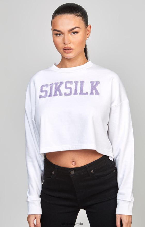 Women Apparel TB82N84 SikSilk White Crop Varsity Sweatshirt