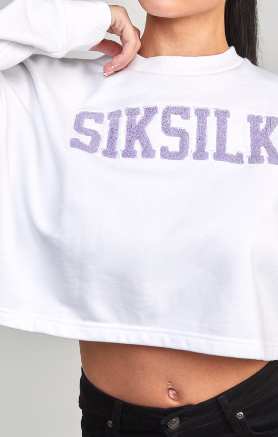 Women Apparel TB82N84 SikSilk White Crop Varsity Sweatshirt