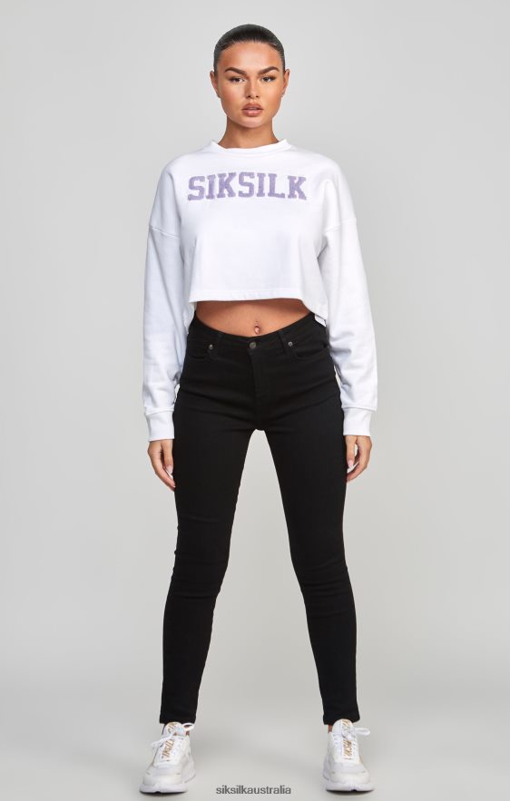 Women Apparel TB82N84 SikSilk White Crop Varsity Sweatshirt